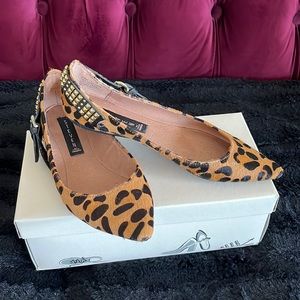 Steven Studded Buckle Leopard Flats
